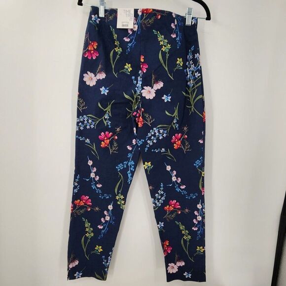 NWT TIME AND TRU Floral Stretch Pants Womens Size 10 Navy Blue High-Rise - Picture 5 of 6